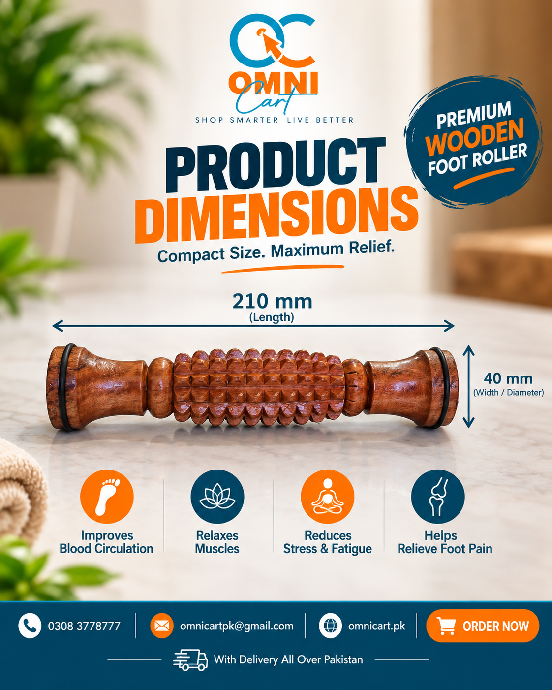 Wooden Foot Massage Roller | Manual Foot Massager