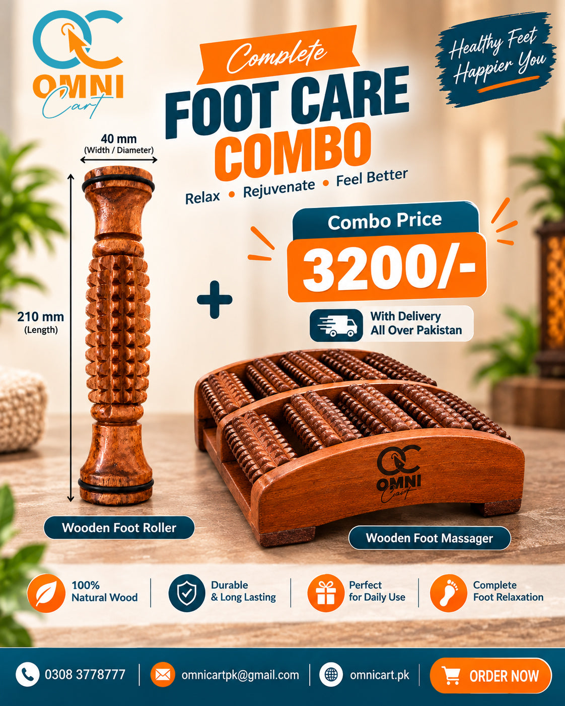 Wooden Foot Massager | Wooden Foot Roller – Complete Foot Care Combo