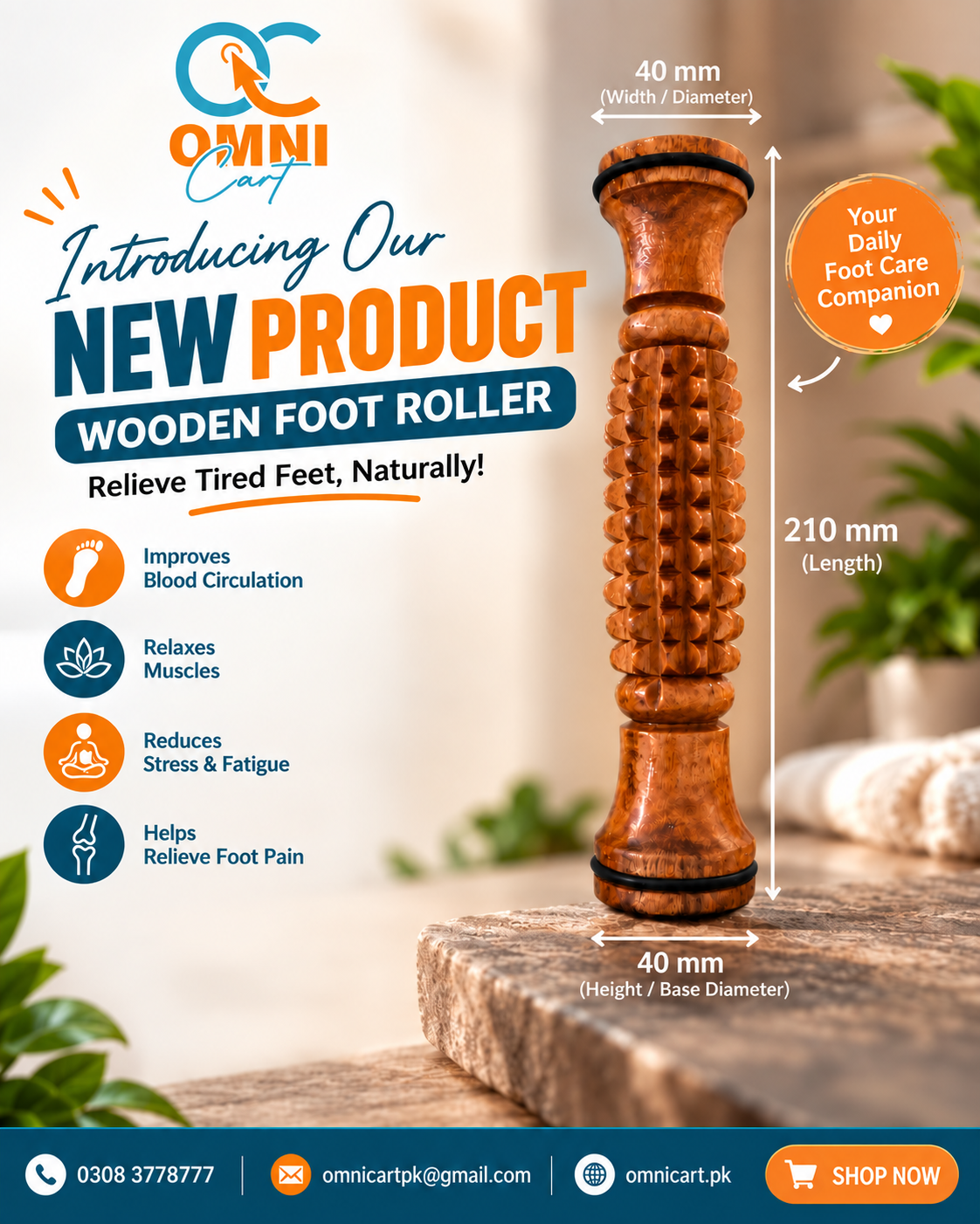 Wooden Foot Massage Roller | Manual Foot Massager