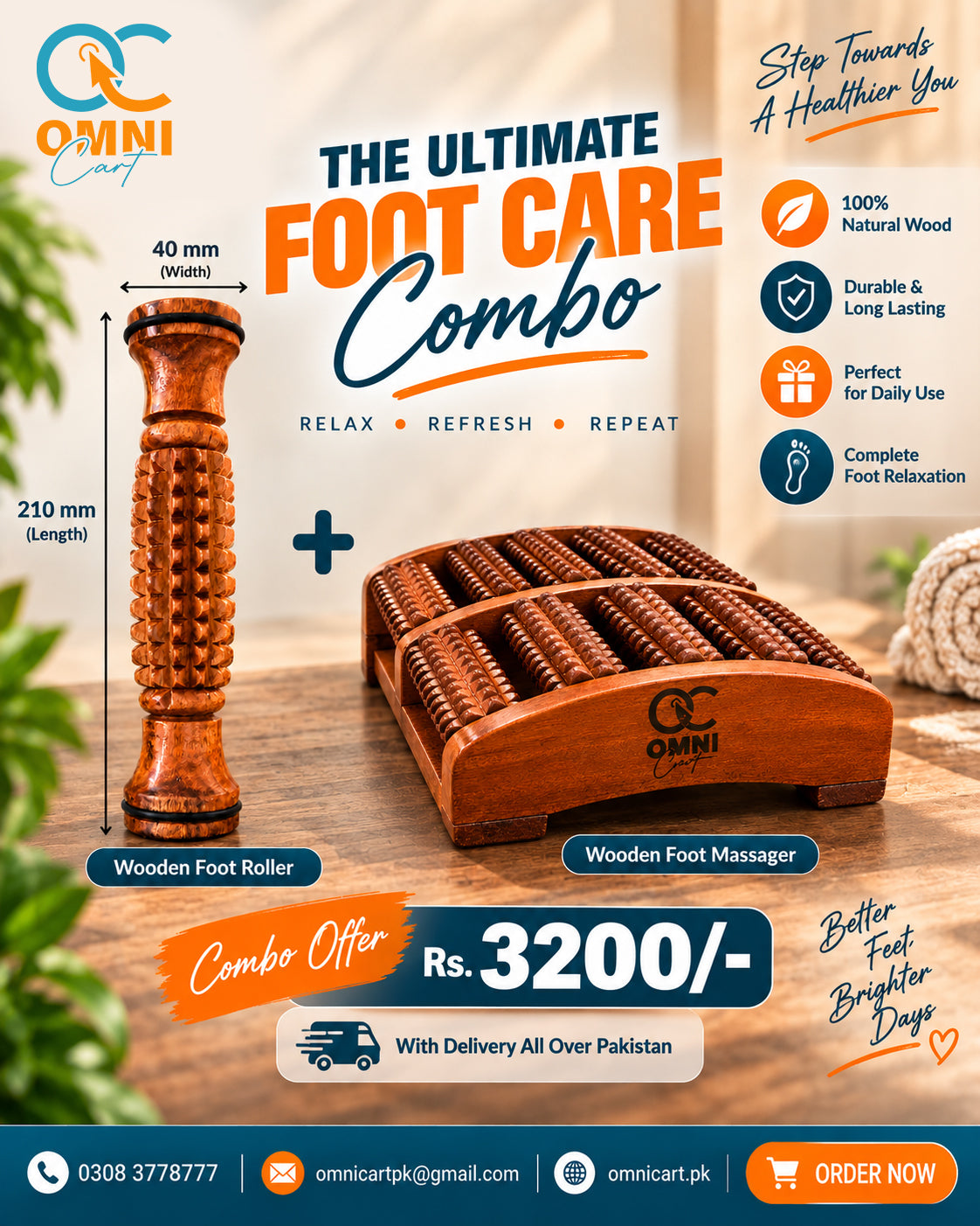 Wooden Foot Massager | Wooden Foot Roller – Complete Foot Care Combo